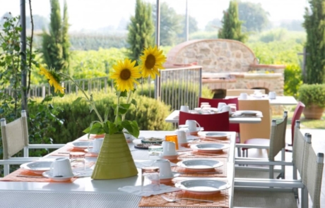 Terrace in front of swimming pool and BBQ-area